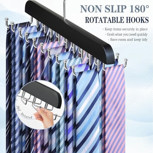 2PC Tie Rack Organizer, Tie Hanger for Closet with 20 Foldable Hooks, Black - Image 2
