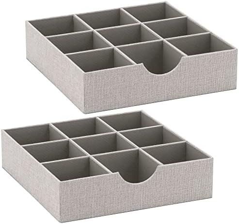 Household Essentials Drawer Organizer Tray with Fabric Cover and 9 Square Compartments, Gray, Set of 2 by HouseholdEssentials