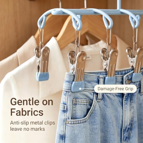 Pants Hangers with 20 Clips, Space Saving Hanging Closet Organizer (Blue) - Image 3