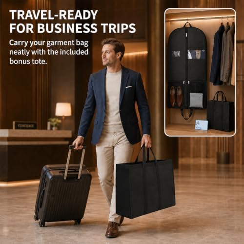 Road Trip Garment Covers, 2 Pack 43-Inch Black Bags with Rear Storage - Image 7