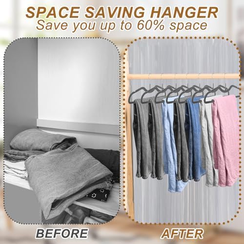 Pants Hangers Non Slip, 30 Pack Velvet Hangers for Closet with 30 Hooks, Slimline Space Saving Pants Hanger, Strong Durable Space Saving Flocked Hangaers for Pants/Shirts/Bra/Shorts (Grey-M-Shape) - Image 4