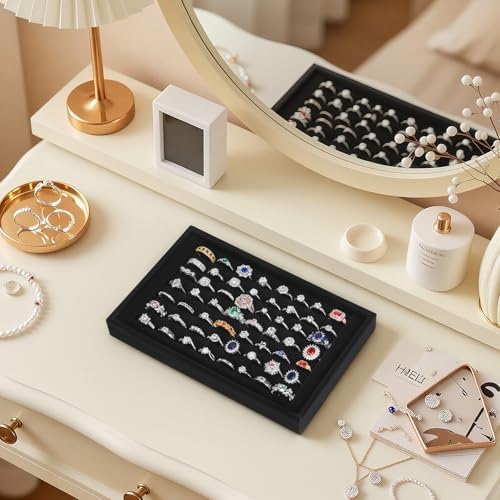 KUKUVR Ring Holder Display Tray, 7 Slot Velvet Jewelry Organizer (Black) - Image 4