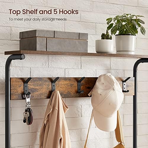 VASAGLE Hall Tree with Shoe Bench, 5-Tier Shoe Rack, 5 Dual Hooks - Image 5
