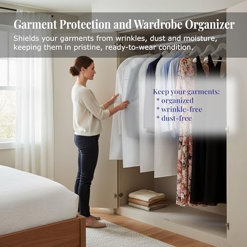 2-Pack Breathable Garment Bags for Hanging Clothes – Dust-Proof Suit & Dress Covers with Clear Window – Waterproof, Foldable Closet Storage Organizer for Coats, Gowns, and Jackets (White, 55") - Image 2