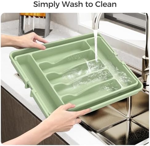 ukeetap Extra Large Expandable Silverware Organizer, Flatware Tray, Green - Image 5