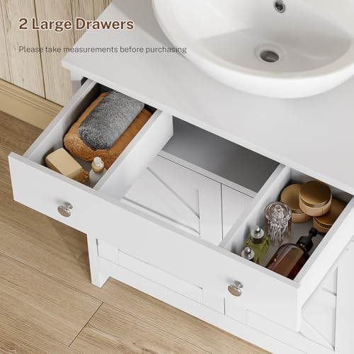 TEENFON Pedestal Sink Storage Cabinet with 2 Barn Doors and Drawer, Bathroom Sink Cabinet with U-Shape Cut-Out, Pedestal Sink Cabinet, White - Image 6