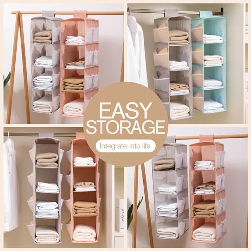 Hanging Closet Organizer, 4-Section Storage Shelves, Oxford Cloth with Mesh Pockets, (Pink, 3 Section) - Image 5