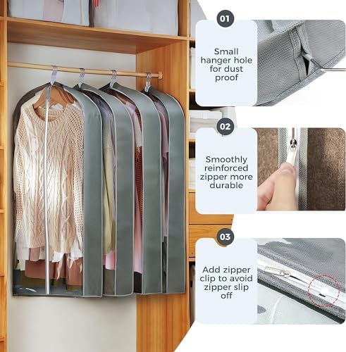 1 Pcs 40" Garment Bags for Hanging Clothes, Clear Suit Bags for Closet Storage Clothing Storage, Garment Bags Shoulder Covers with 4" Gussets for Coats, Jackets, Shirts and Sweater - Image 5