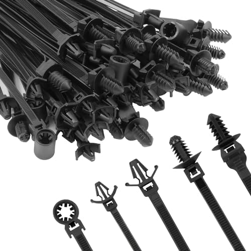 Armpow 110 PCS Automotive Installation Black Push Mount Cable Zip Ties Assorted Sizes, Heavy Duty Self-Locking UV Resistant Wire Ties - For Indoor Wire Bundling, Construction, Automotive by HighQualityTies