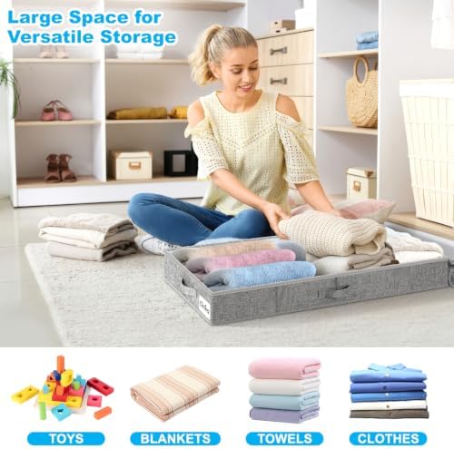 Under Bed Storage Container Bins 2 Pack, 5 Inch Thin Low Profile Underbed Clothes Storage Organizer for Dorm & Home, Use for Blanket and Toy Storage Box W/ Sturdy Bottom/Sides, Foldable Thick Fabric - Image 4