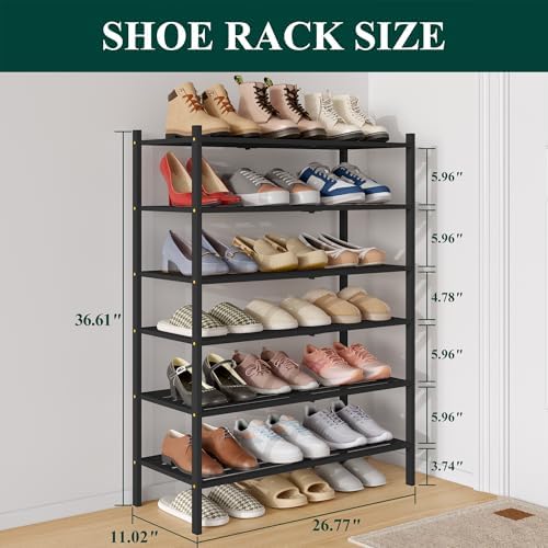 Smiry Bamboo Shoe Rack, 5 Horizontal Slats, 6 Tier - 26.8" Wide, Black - Image 3