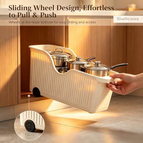Extra Large Cream Rolling Under Sink Storage Bin with Wheels Slim 1pcs - Image 3