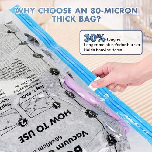 BoxLegend 16‑Pack Travel Vacuum Storage Bags with USB Pump, 4 Sizes, Thickened Compression Packing Bags for Clothes, Space‑Saving Vacuum Seal Bags for Luggage, Suitcase, Travel, Moving & Closet - Image 6