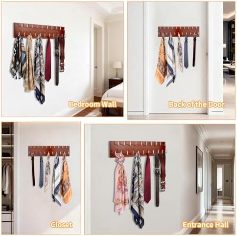 Belt Organizer Holder Wooden Belt Hanger for Closet Wall Mount Belt Storage Rack Tie Bra Scarf Hanger Holds Over 40 Large Belts (Brown) - Image 6