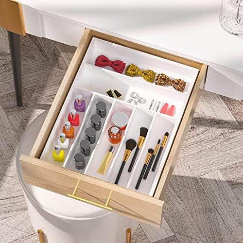 Utensil Organizer Silverware Drawer Organizer - 7 Slots Bamboo Cutlery Organizer Multi-Purpose Silverware Divider for Kitchen Flatware, Hair Accessories, Repair Tools, Art Set W13”x L17” (White) - Image 5
