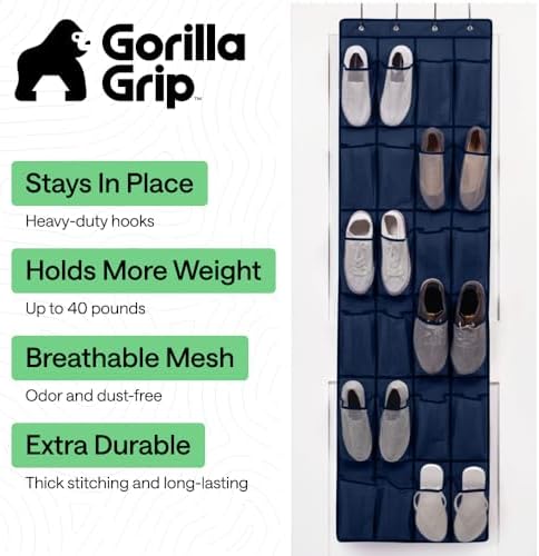GORILLA GRIP Over the Door Shoe Organizer, 24 Large Pockets, Navy - Image 2