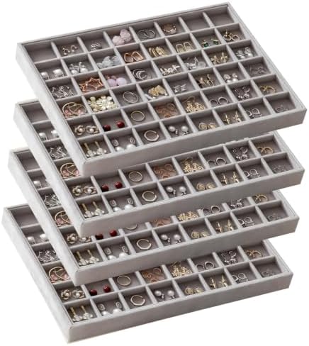 Large Velvet Jewelry Drawer Organizer Trays Set of 4, 48 Grids by Unknown