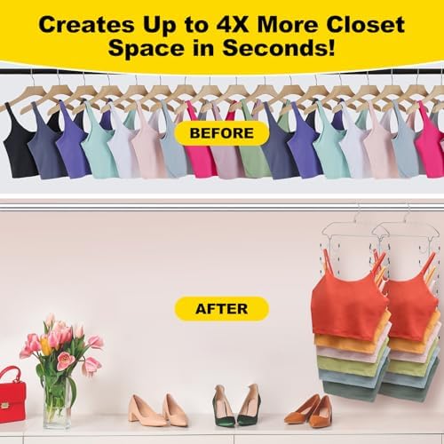 3 Pack Tank Top Hangers Space Saving, Dorm Room Essentials, Metal 360° Swivel Closet Organizers and Storage with 72 Hooks for RV Apartment Small Space Solutions, Non-Slip Foldable Sport Bra Holder - Image 2