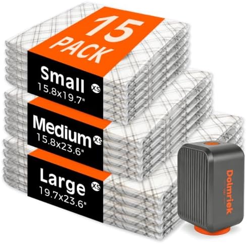15-Pack Vacuum Seal Bags for Clothing Travel with Cordless Pump by DolmriekTravelVacuumBags