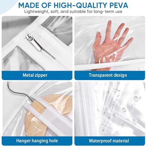 KISEER 10 Pack Clear Garment Bags for Hanging Clothes, 24 x 60 Inch Plastic Clothes Cover Bags with Zipper for Jackets Dresses Suits Coats Shirts - Image 3