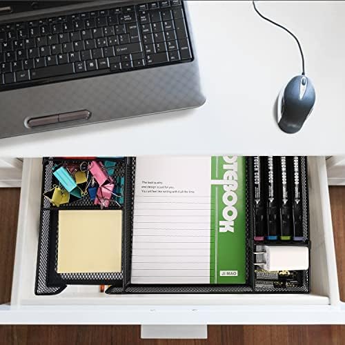 Desk Drawer Organizer Tray with Adjustable Compartments, 6 Grid Metal Mesh Drawer, Multi-use Desk Organizer Storage Box Set for Office,Home,School Supplies, 12.6X9X1.9 inch - Image 2