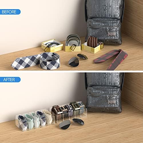 Belt Organizer, Acrylic Belt Storage Holder for The Closet and Drawer, 5 Compartments Belt Container Clear Display Case for Tie and Bow Tie - Image 4