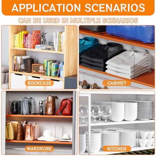 Yieach 10 Pack Acrylic Shelf Dividers for Closet Organization - Suitable for All Cupboard,Wood Shelves -Clear Closet Dividers for T Shirt,Towel,Bag,Purse Dividers,Handbag Organizer,Sweater Organizer - Image 3