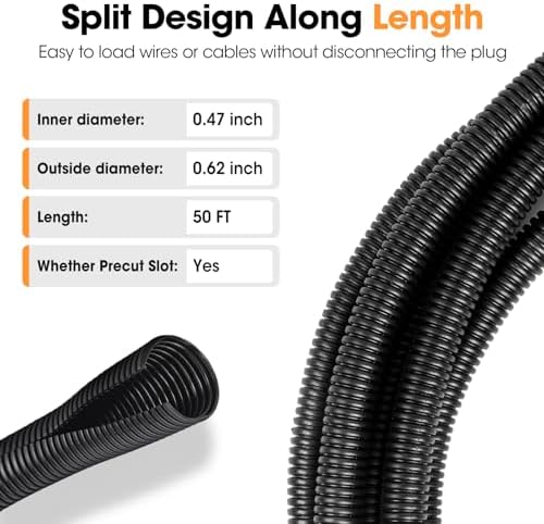 50 FT Wire Loom 1/2 Inch, Split Wire Loom Tubing Wire Conduit, Wire Protector Tubing – Black - Image 3