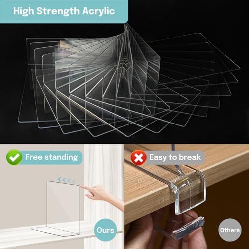 OKPOW Acrylic Shelf Dividers for Closet Organization: 12" Tall x 10" Deep Durable Clear Shelves Separators for Clothing Adjustable 12 Pack - Image 3