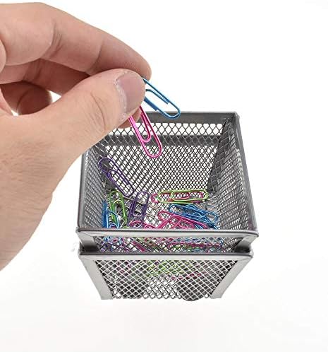 HAHIYO Stackable Paper Clip Mesh Holder cup 2.2" Height 2 Pack Silver Sturdy PaperClip Holder Container for Desk Drawer Organizer Collection for Home Office School Soft Foam Feet No Sharp Edges - Image 4