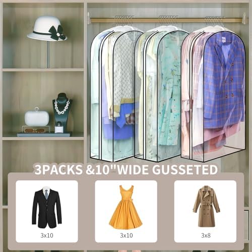 Clear Garment Bags for Hanging Clothes, 10" Gusseted Garment Covers for ClosetStorage, 40"Long Hanging Plastic Clothes Cover for Coat, Dress, Fur, BreathableFabric,Keep Clothes Neat and Tidy - Image 5