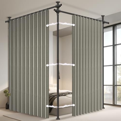 100% Blackout Room Divider Curtains Sets Grey 2 Panels W100 x L96in No Drill Curtain Rods(H) 43-120×(W) 35-200 in for Bedroom Privacy Partition Separator by AJAZZ