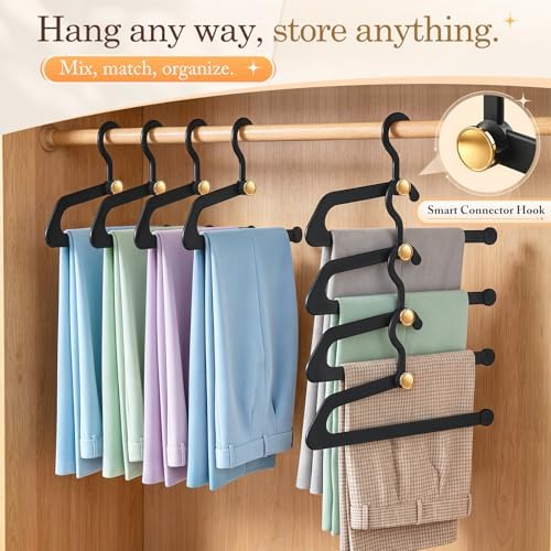 Hangers for Pants 20-Pack, Space Saving Closet Organizer for Jeans Slacks,Non-Slip Hanger for Leggings,Jeans, Slacks, Scarves (Black) - Image 3