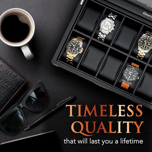 Glenor Co Watch Box for Men - 12 Slot Luxury Carbon Fiber Design Display Case, Large Holder, Metal Buckle - Black - Image 7