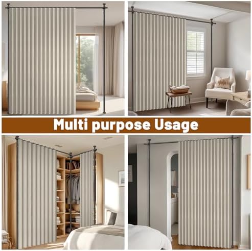 100% Blackout Room Divider Curtains Sets Cream White W100 x L84 in,1 Panel Curtain Rods No Drilling Adjustable Tension (H) 43-120×(W) 35-100 in Room Wall Divider for Apartment/Dorm - Image 5