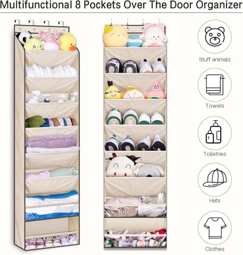 KEETDY Over The Door Shoe Organizer Fit 20 Pairs Sneakers Large Hanging Shoe Organizer for Closet Door Storage Boots, Beige - Image 7