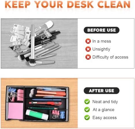 Metal Mesh Desk Drawer Organizer Tray, 6 Compartments 11”x6”x1.5” - Image 5
