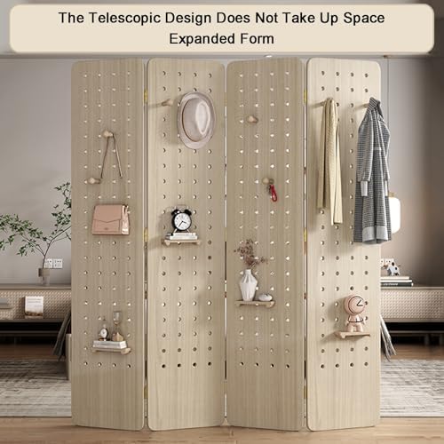 Foldable Pegboard Room Divider - 3/4 Panels Privacy Screen with Storage Rack for Craft and Art Displays(Wood Color,4 Panel) - Image 4