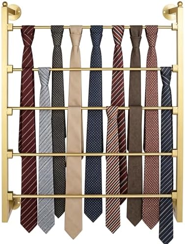 5 Tier Wall Mounted Tie Rack Scarf Display Stand Belt Pants Hangers Scarves Hijab Stand, Towel Rack Ribbon Holder,Wrapping Paper Spool Storage for Retail,Store (Gold, 5 Tier 23.6x29.5in) by Pinelicorn
