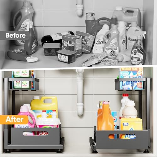 Saydear L-Shaped Under Sink Organizer, 2-Tier Pull-out Cabinet Rack 1-Pack - Image 3