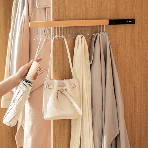 Pull Out Belt Rack for Closet, Sliding Hooks Hanger Rack for Bras Ties Tank Top Scarf Jewelry, Space Saving Organizr for Wardrobe Cabinet, Left & Right Side 8 Hooks Rail, 2 Pcs - Image 6