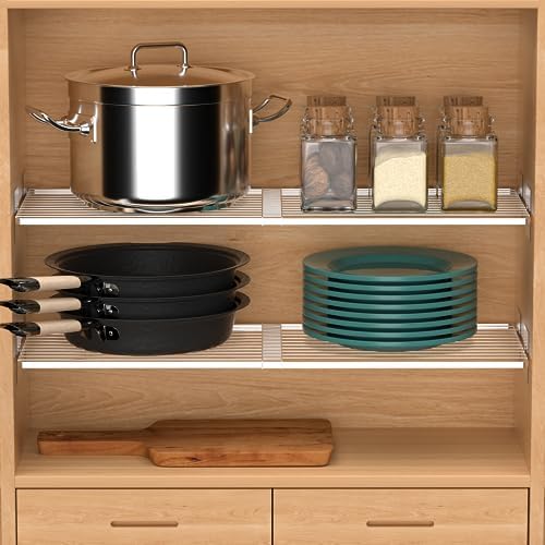 Closet Organizer Tension Shelves Expandable Cabinet Storage Shelving Rack Divider Wire Metal DIY Shelf Separator for Wardrobe Bathroom Cupboard Pantry Kitchen Cabinet, 3packs - Image 4