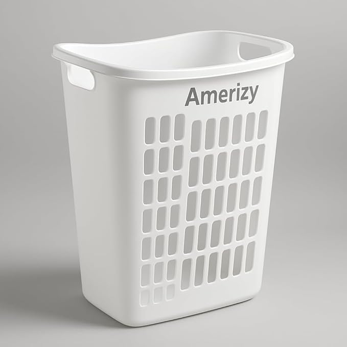 Large White Plastic Laundry Hamper – Rectangular Open Top Clothes Basket with Ventilation, Lightweight Durable Bin for Bedroom, Bathroom, Closet or Dorm Use 2 pack
