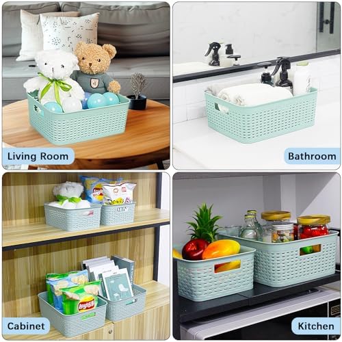 Soddeph Plastic Storage Baskets for Cabinets, Household Pantry Organization with Handle,Organizer Bins for Room,Bathrooms,Under-Sink,Kitchen (Green, M-3PACK) - Image 6