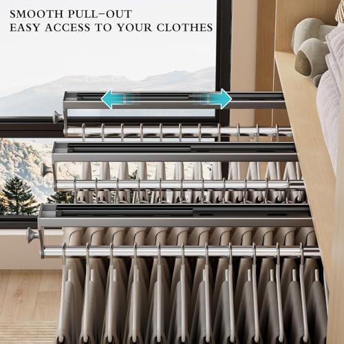 Pull Out Closet Rod, 13.7inch Heavy Duty Pants Rack, Adjustable Clothes Hanger Rail, Space Aluminum Valet Rod, Top Mounted Wardrobe Clothes Organizer, Closet Storage for Trousers Coats Gray - Image 3