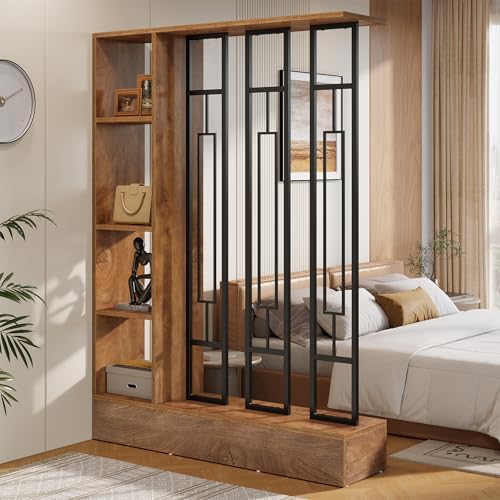 Tribesigns Room Divider with Shelves, 71" Freestanding Storage Room Divider - Image 3