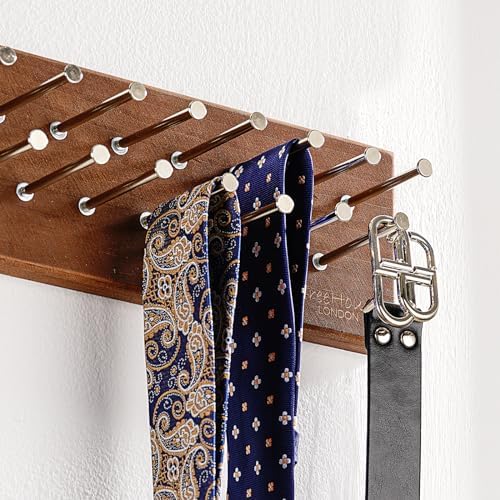 TreeHouse London Tie Rack Organizer – Holds 40 Large Ties – Solid Wood & Sturdy Metal Storage Holder for Closet – Wall Mounted Tie Display Hanger for Wall, Bedroom - (Walnut Tie Rack) 16" L X 4.25" H - Image 4