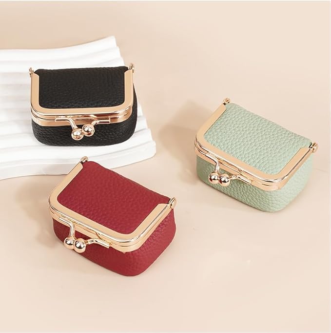 Genuine Leather Mini Jewelry Box & Vintage Wallet for Women - Compact Travel Coin Purse, Lipstick Storage Organizer, Retro Leather Clutch Case (Red/Mini)