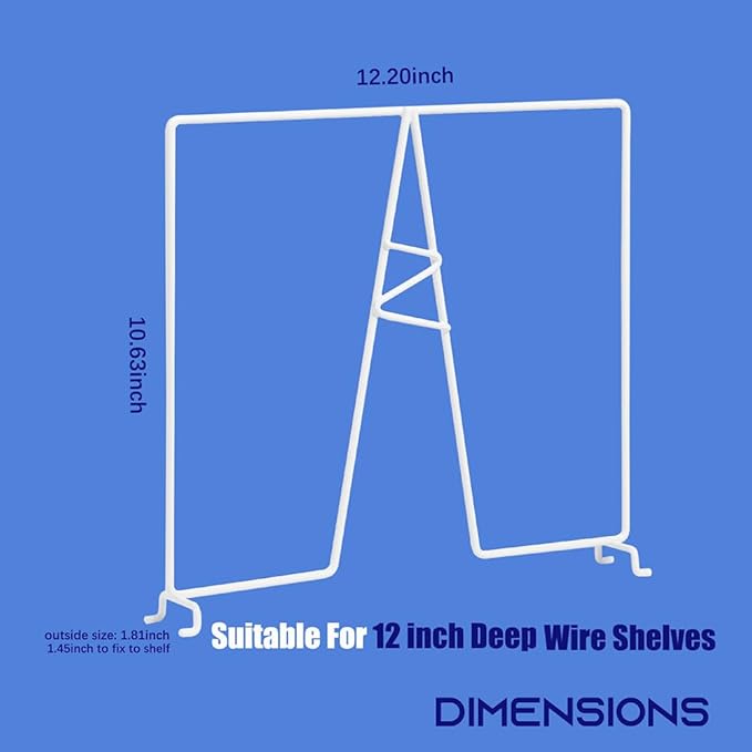 Wire Shelf Dividers - White Closet Organization & Storage Organizer - No Tool Shelf Divider for Wire Shelves - Metal Shelf Accessories – for 12“ Deep Wire Shelves – Tall 12” Height – 10 Pack