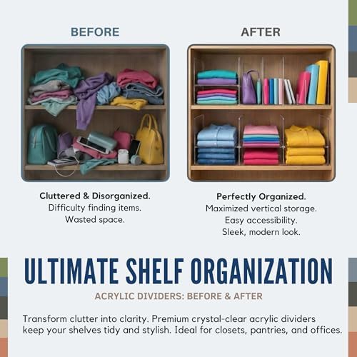 Acrylic Shelf Dividers, 8 Pack Clear Closet Shelf Organizer, Slide-On Vertical Dividers for Sweaters, Shirts, Towels & Handbags, Fits 3/4 in Shelves, 11 x 8 in - Image 4